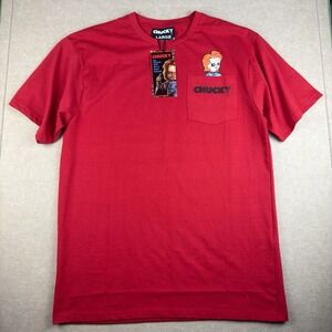 Chucky Shirt Men's Large Red Pocket Tee Child's Play Horror‎ Graphic T-Shirt